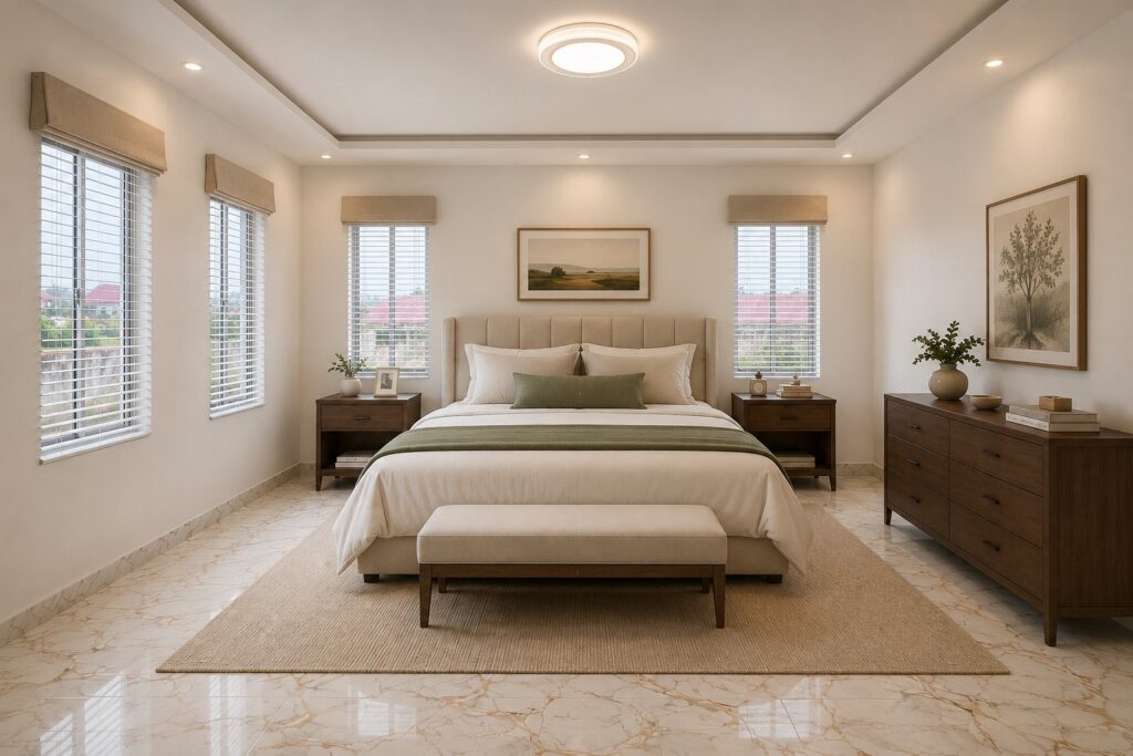 Staged primary bedroom