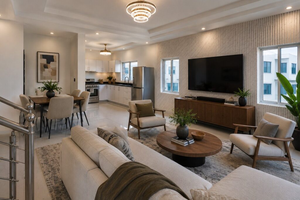 Furnished living room in a Jolly B home